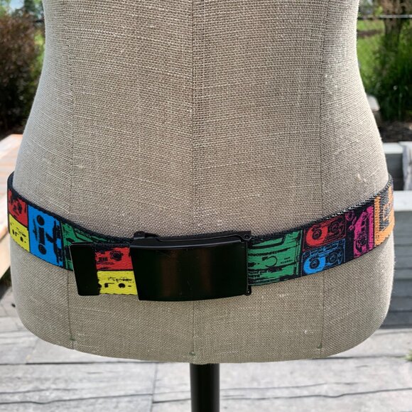 Retro Colourful Cassette Tape BD Buckle Down Unisex Adjustable Ratchet Belt - Picture 6 of 12